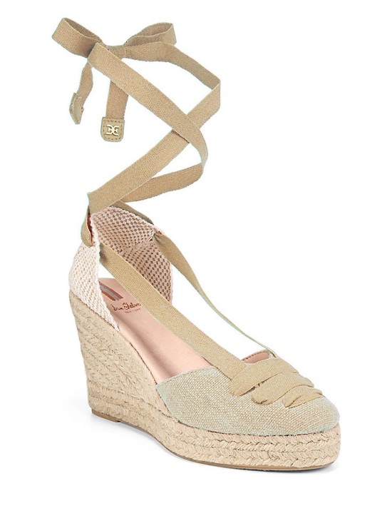 Sam Edelman Shoes - Sam Edelman Beige Espadrille Wedge Sandals with Ankle Wrap
